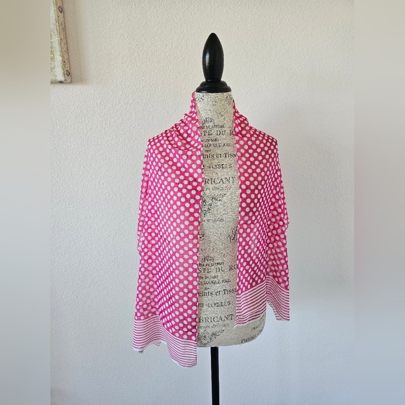 Accessory Street Pink Polka Dot Striped Sheer Long Neck Scarf - Picture 2 of 4